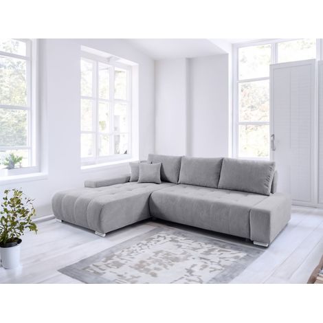 Ecksofa Sofa mit Schlaffunktion VOGAR Stoff Poso Hellgrau Ottomane Links (1/5)