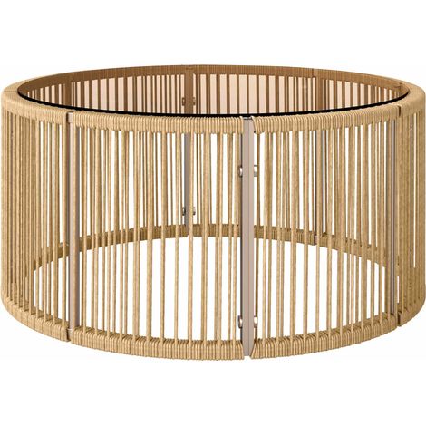Polyrattan Coffee Table with Glass Top, 70x70x33 cm, Brown