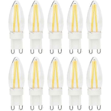 Packung mit 10 G9 LED-Lampen mit langem Glühfaden, dimmbar, bipolar, kompatibel mit Heim- und Fahrzeugbeleuchtung, 3 W, 220 V AC.