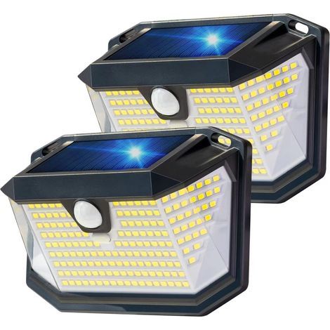 Lampe Solaire Extérieure, [202LED 2-Pack] Lumiere solaire exterieur,Lampe Solaire Extérieure avec Détecteur de Mouvement, Spot solaire exterieur, Applique Murale pour Jardin Piscine [Classe énergétiqu (1/5)