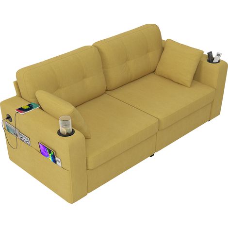 Divano 2 posti in ciniglia con contenitore, USB e portabicchieri 172x75x82 cm HOMVRA (1/5)