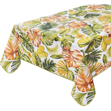 Tovaglia Cucina Cotone Antimacchia Corpritavolo Tropicale Stile Urban Jungle Foglie Palma - 120x160 Cm