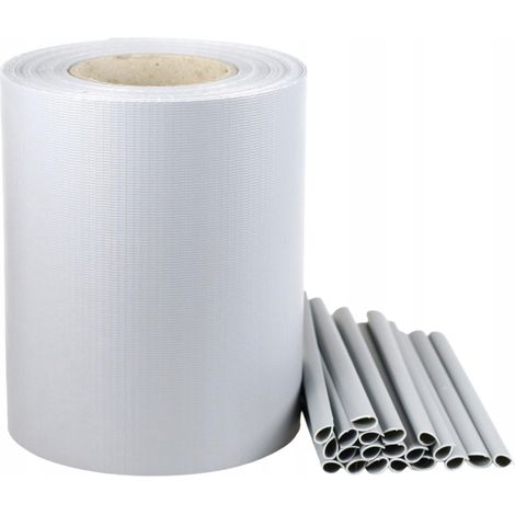 Cinta para vallas de 19 cm x 35 m, color gris claro, con clips de sujeción. (1/2)