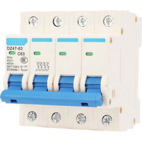 Disjoncteur 4P MCB pour montage sur rail DIN, interrupteur de protection 400 V 63 A, pouvoir de coupure de 4500 A (1/5)