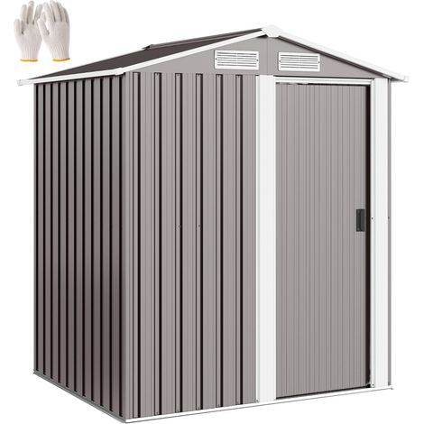 Outsunny 5ft x 4.3ft Outdoor Metal Storage Shed with Sliding Door Sloped Roof Grey