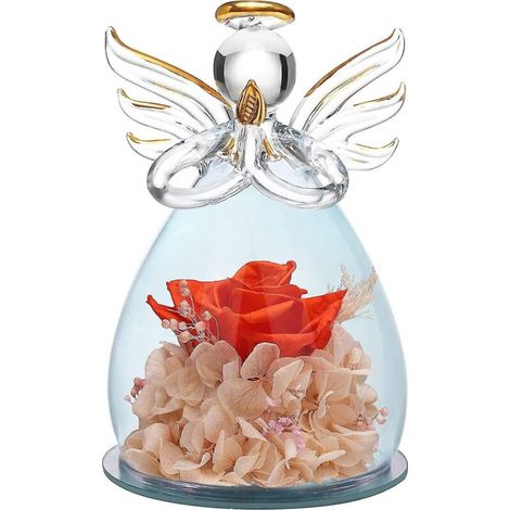 Geschenk zum Muttertag oder Geburtstag: Engelsfigur aus Glas, verziert mit hübschen lila Blumen – 11 x 7,5 cm – Orangefarbener Engel (1/5)