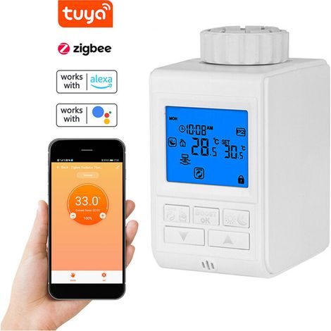Tuya Zigbee Écran LCD TRV Vannes de radiateur thermostatiques Contrôle de température intelligent Vannes de chauffage Vannes de radiateur thermostatiques Contrôle d'application programmable hebdomadai (1/5)