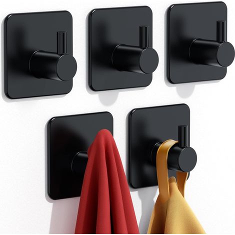 Ganci adesivi da parete resistenti, portata massima 10 kg (22 libbre), confezione da 5, in acciaio inossidabile, autoadesivi, per asciugamani, cappotti, accappatoi, impermeabili, resistenti all'olio e (1/4)