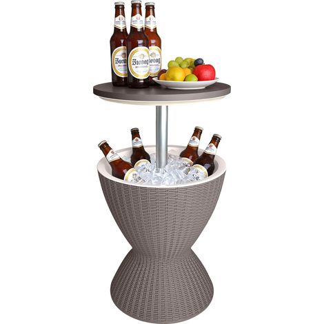 Tavolino Relaxdays con vano refrigerato, 30 L, Cool Bar, AxØ: 57x48,5 cm, altezza regolabile, rattan, tavolo alto, beige
