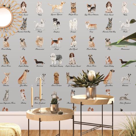 Carta da Parati Cani Sfondo Grigio in Fogli di Carta, 250x200cm (1/5)