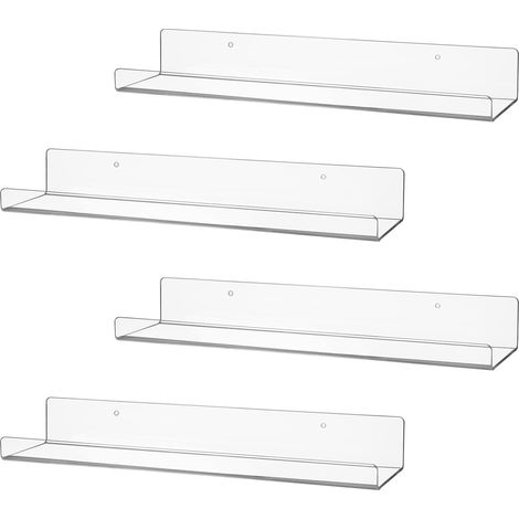 Lot de 4 Etagères Murales Flottantes en Acrylique Transparent, étagère Murale en Plastique de 38 cm, étagère pour Enfants et Organisateur d'épices pour Chambre, Salon, Salle de Bain (1/5)