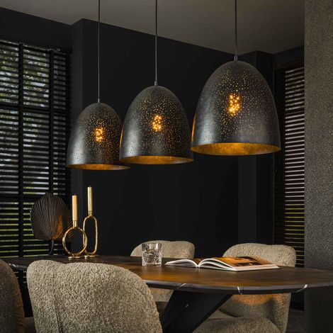 Industrielle Hängelampe Kylian 3-Licht Metall Schwarz