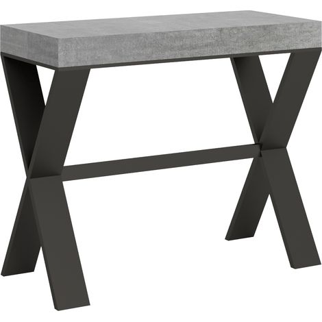 Console extensible gris béton et pieds métal anthracite 14 personnes 40 à 300cm Xena (1/5)