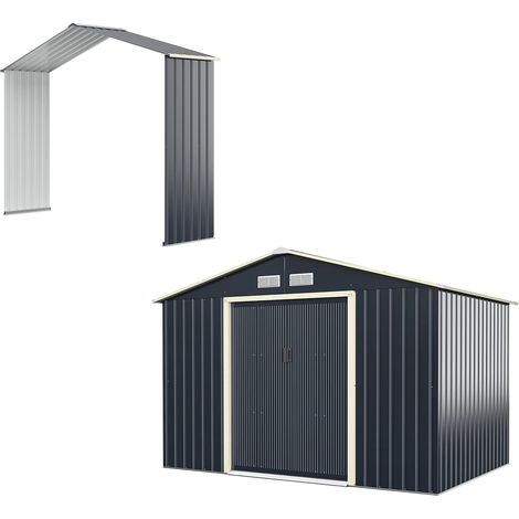 COSTWAY Cobertizo de Jardín de Metal de Exterior, 277 x 255 x 202 cm, Caseta de Jardín con 4 Respiraderos y Puertas Individuales Correderas, Casita Organizador para jardín (1/5)