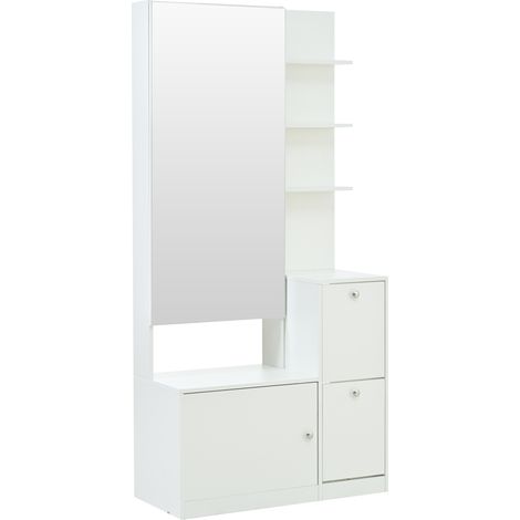 Hoher Flurmöbel 85 x 40 x 180 cm mit Spiegel und Schuhschrank, weiß (1/5)