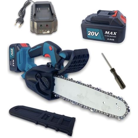Mini Tronçonneuse à Batterie 20v Lame 10'' 4ah 2 Batteries Réservoir D'huile (1/5)