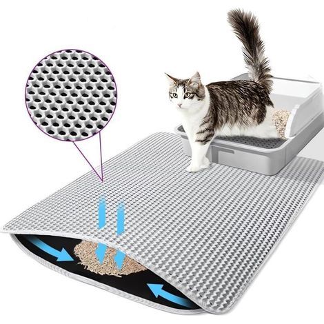 Katzenstreumatte, Katzenstreumatte mit rutschfester Schicht, wasserdichte Katzenmatte, rutschfeste Katzenmatte, Katzentoilettenmatte für alle Katzenarten und Katzentoiletten (Grau) (1/4)