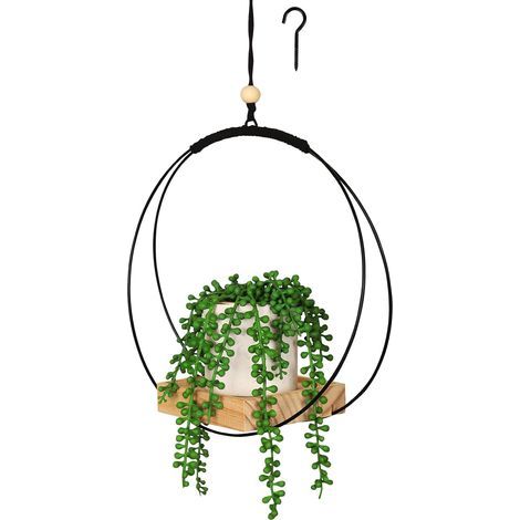 Suspension Macramé pour Plante - Suspension Macrame 107 cm avec Base en Bois - Support Pot de Fleurs et Plantes Intérieur et Extérieur avec Crochet de Suspension (1/5)