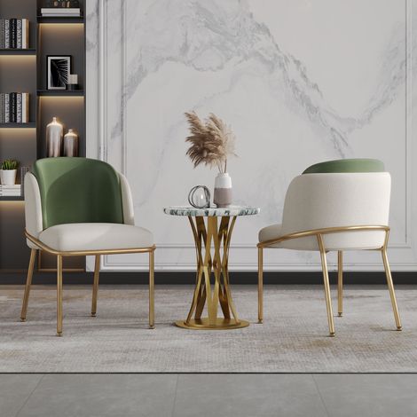 Lot de 6 chaises de salle à manger modernes 55x55x85 cm pour salon et bureau - fauteuils de cuisine en similicuir résistant et pieds en métal - vert et or (1/5)