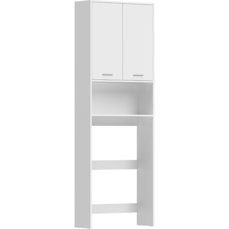 Mueble para lavadora, mueble alto de baño con 2 puertas y compartimento abierto, 66 x 24 x 191 cm, blanco (1/5)