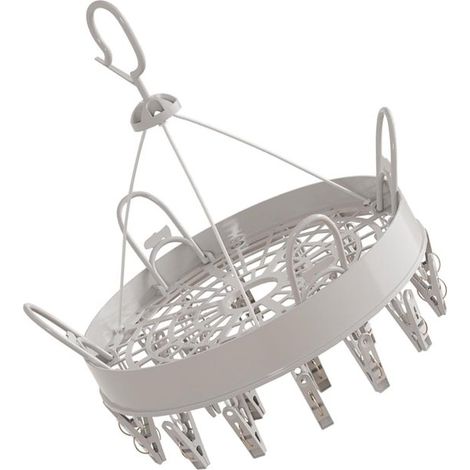 Stendibiancheria pieghevole con 24 clip - Rotondo - Plastica - Portatile - Adatto per asciugare calzini, asciugamani, biancheria intima e vestiti per bambini - 32,5x32,5x33 cm (1/5)