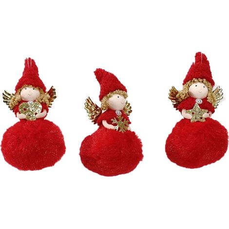 Angelo fatina rossa oro addobbi decorazioni per albero di natale capelli ricci  set da 6 con ali  e cappello particolari (1/5)
