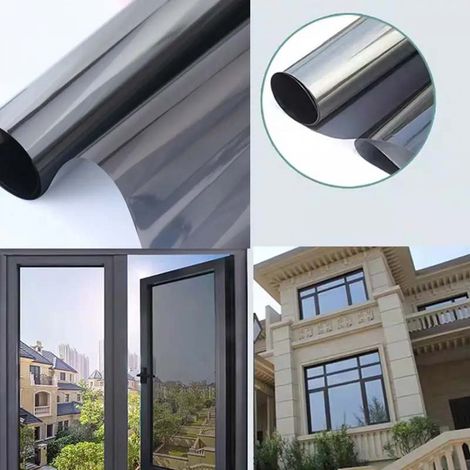 rouleaux Film fenêtre PET intimité classique statique protection soleil isolation thermique pose rapide maison bureau et balcon Noir (1/5)