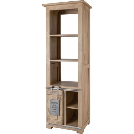 Massivmoebel24 – Bibliothèque 60x45 en manguier laqué blanchi – Porte coulissante sur rails en fer – Style vintage – Aspect usé