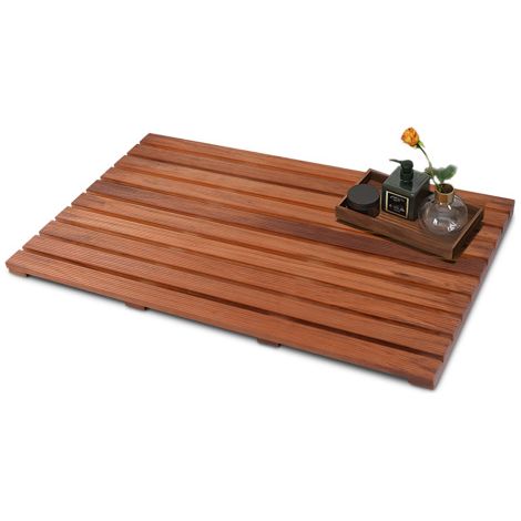 Tapis de bain en bois de teck, tapis de douche en bois, tapis de baignoire, pieds caoutchouc antidérapants, enroulable, intérieur, salle, 80 x 48 cm (1/5)