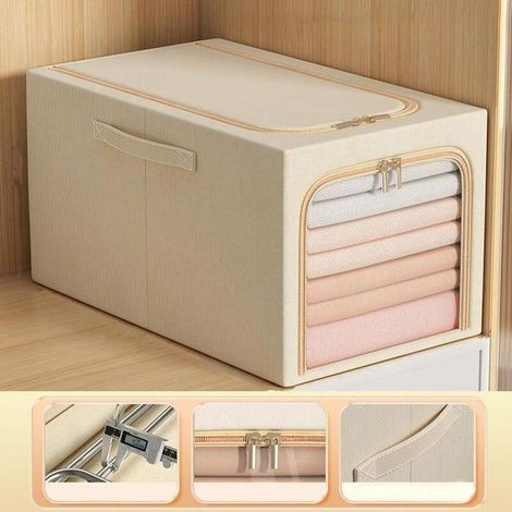 Boite Rangement 49L Beige Tissu Fenetre Transparente Empilable Placard (1/3)