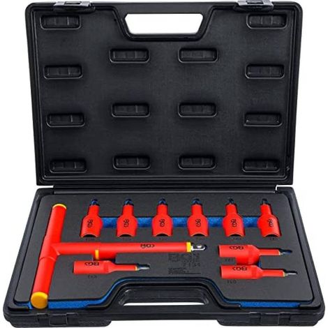 Jeu de Douilles à Embouts VDE 10 pcs - Empreinte Carré Femelle 12,5 mm (1/2), Profil Torx T20-T55 - Isolation Sécurisé - D-Work
