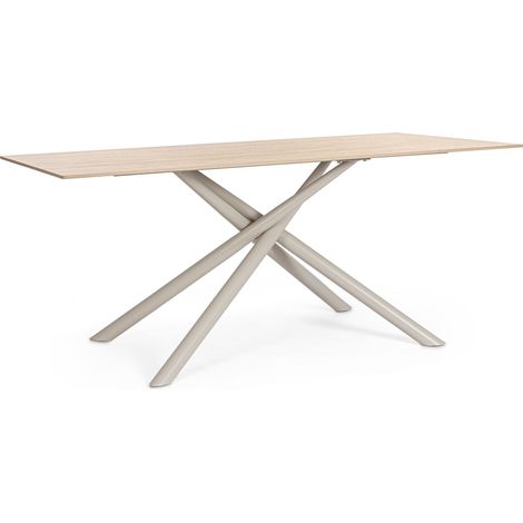 Table à manger ARGITA 180cm – Grès effet marbre & pieds acier réglables - 8 places-Beige (1/5)