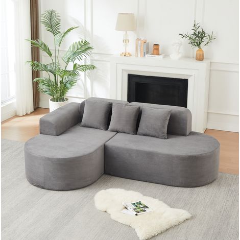 Divano angolare 220x155x70 cm in tessuto a coste grigio modulare FloraGrace (1/5)