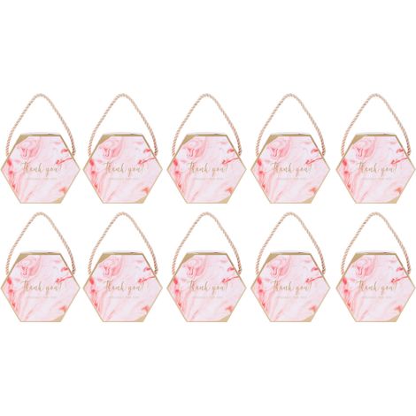 10 sechseckige Geschenkboxen für Pralinen mit Kordelverschluss – ideal für Hochzeiten, Rosa (1/5)