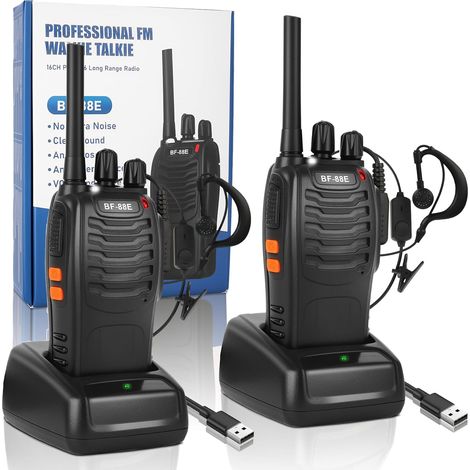 Talkie-Walkie - 2 Unités - Noir - 16 Canaux PMR446 - Longue Portée 3km - Batterie 1500mAh