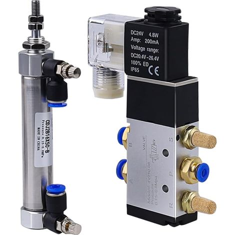 Valvola solenoide pneumatica 2 posizioni 5 modo - valvola pneumatica 4V210-08 DC 24V e cilindro standard, dotato di silenziatore pneumatico, tubo, raccordo tubo pneumatico (1/5)