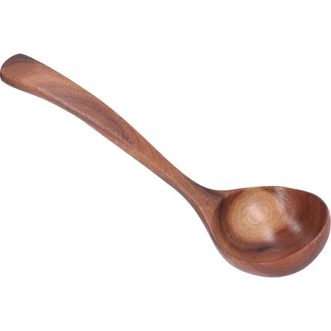 Louche à long manche en bois d'acacia - Cuillère de service à soupe pour la vaisselle de cuisine, texture naturelle