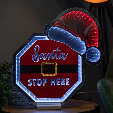 40cm Light up Christmas Santa Stop Here Sign with Hat Infinity Decoration & LEDs (1/5)