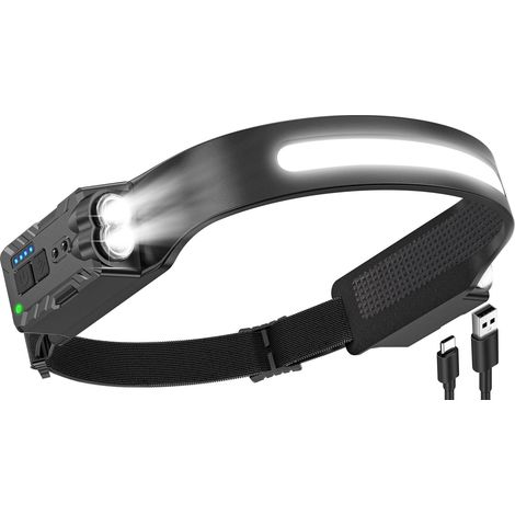 Linterna de cabeza Lampara frontal LED doble 2400 mAh, 350 LM (1/2)