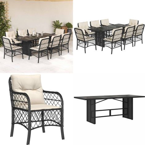 Ensemble à manger de jardin 9pcs coussins noir résine tressée - Salon De Jardin - Mobilier De Jardin - Set De Table - Chaises De Jardin - Résine Tressée - Home & Living (1/5)