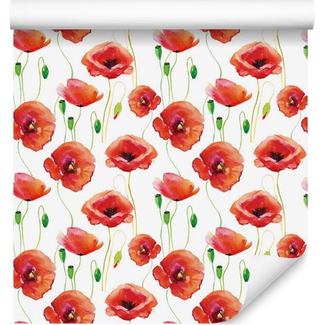 Papel pintado de amapolas pintadas para salón y dormitorio, 50x1000 cm (1/5)