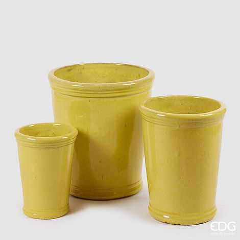 EDG Enzo De Gasperi Set 3 Pz Vaso Glaze Svasato H 47 Cm H 41 Cm H 30 Cm Yellow Waterproof