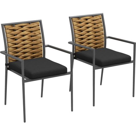 Lot de 2 Chaises Jardin Extérieur Noires 57x58x87 cm - Design Moderne et Résistance aux Intempéries - Pour Terrasse et Espace Extérieur (1/5)