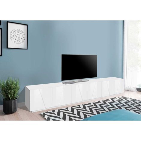 Meuble TV moderne 244 cm blanc laqué brillant Pittsburgh (1/4)