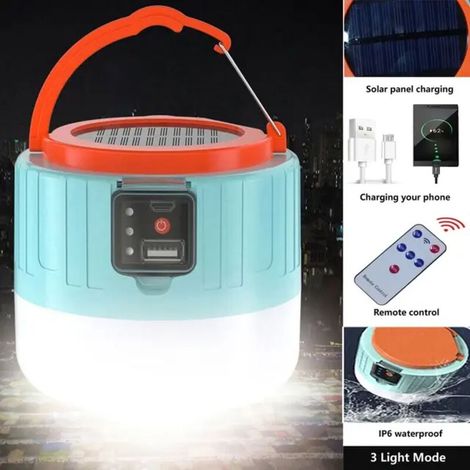 Lampe solaire LED rechargeable par USB, lanterne portable d’urgence, idéale pour camping, tente, barbecue ou randonnée, 1 pièce (1/5)