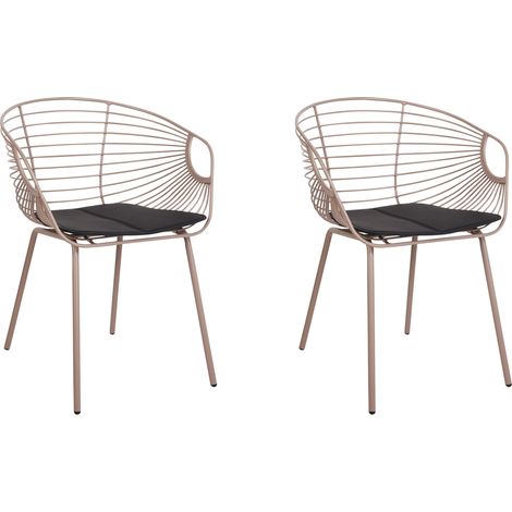 Conjunto de 2 sillas de comedor de metal respaldo de alambre asiento de piel sintética beige Hoback