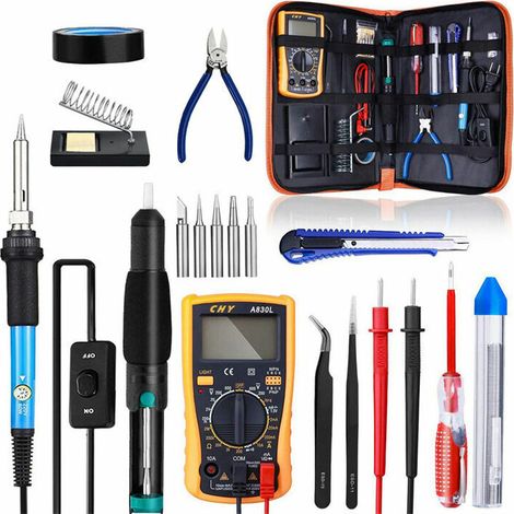 royaluxe - Kit de fer à souder 21 en 1 Kit de soudure à température réglable 60 W avec multimètre numérique 200 450 ℃ Fer à souder électrique de précision 5 pointes à souder, pompe à dessouder, stati (1/5)