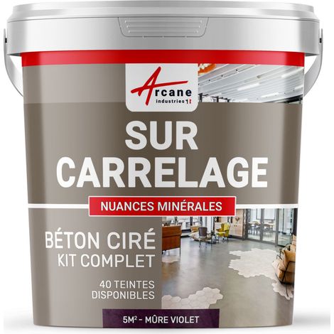 Béton ciré sur carrelage, cuisine, salle de bain, mural, sol, plan de travail, décoratif, revêtement, douche, kit - 5 m² (en 2 couches) Mure Violet - ARCANE INDUSTRIES
