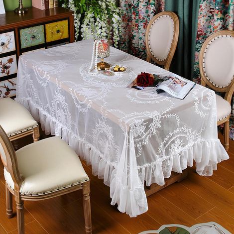 Couvre-lit en dentelle blanche avec broderie florale et volants, 160x250cm