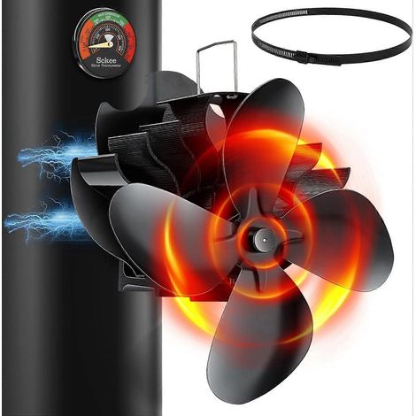 Ventilateur de cheminée magnétique, ventilateur de poêle sans électricité, ventilateur de cheminée silencieux, poêle magnétique avec thermomètre, ventilateur à activation thermique pour cheminée (1/5)